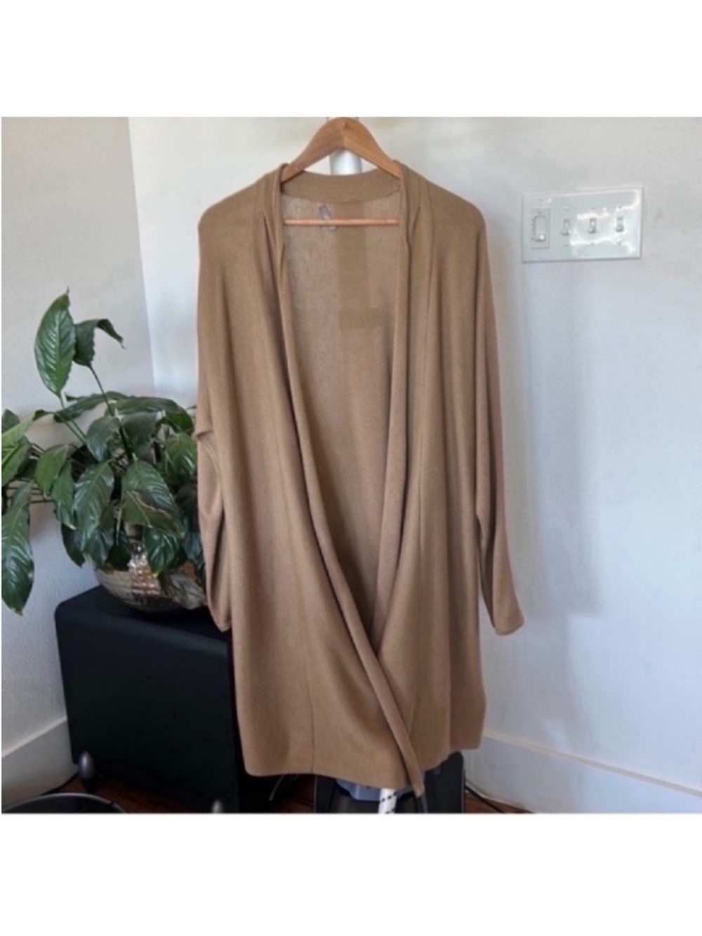 J. Jill Wool Blend Longline Open Front Sweater Cardigan Sz M  Camel Tan